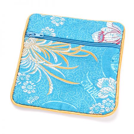Elegantní brokátová taštička tyrkys ornament/květ