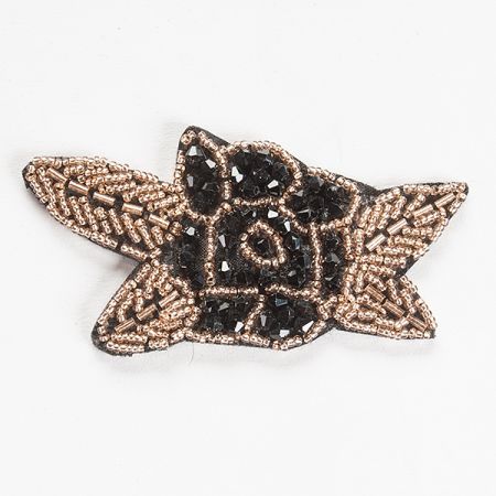 Korálková aplikace květinový motiv zlatá/černá