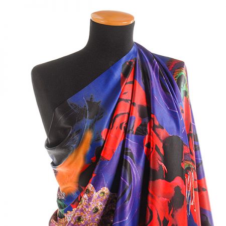 Efektní šála s třásněmi paví pera/růže červená