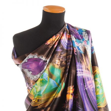 Efektní šála s třásněmi šperk/květy fialová