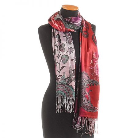 Efektní šála motiv květů rezavá/khaki