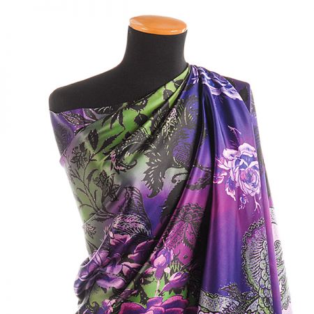 Efektní šála motiv květů fialová/zelená