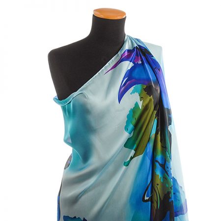 Efektní šála abstraktní květy pastel modrá