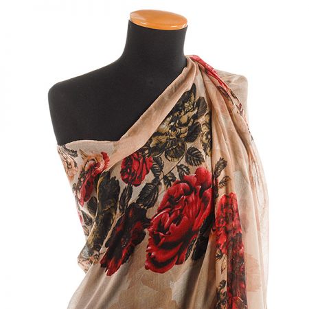 Velký šál viskoza mat vzor květy béžová