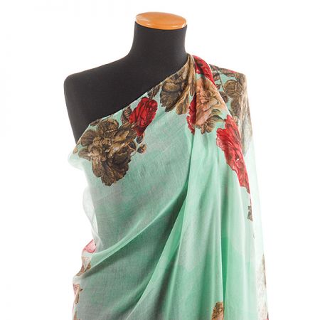 Velký šál viskoza mat vorz květy zelená