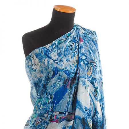 Velký šál viskoza mat postava/květy modrá