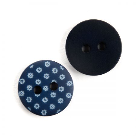 Knoflík plastový kulatý modrotisk kytičky 26"