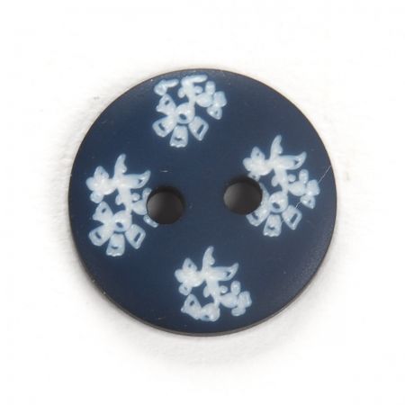 Knoflík plastový kulatý modrotisk květy 26"