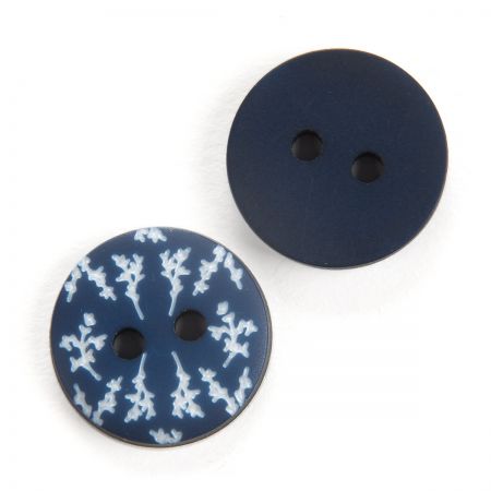 Knoflík plastový kulatý modrobílý vzor 26"