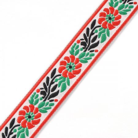 Stuha krojová vyšívaná bílá 2,5cm červený květ
