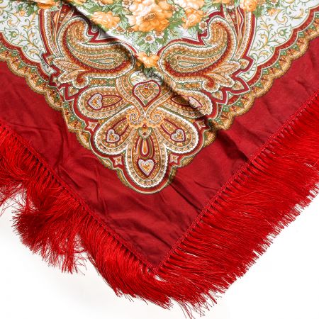 Šátek bavlna tisk folklórní vzor 130x130cm vínový