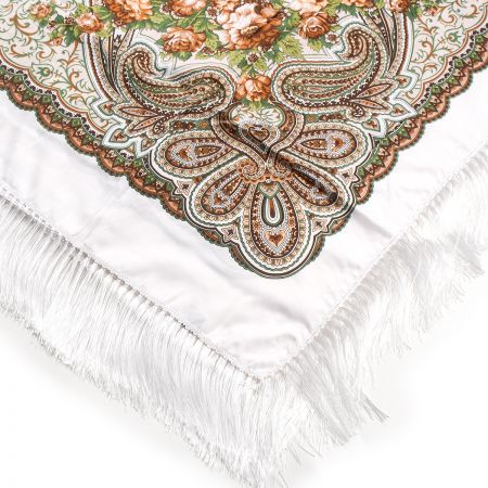 Šátek bavlna tisk folklórní vzor 130x130cm bílý