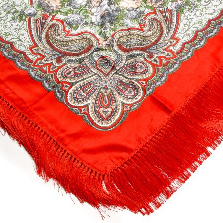Šátek bavlna tisk folklórní vzor 130x130cm červený