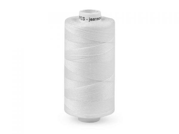 Nitě jeans 30×3 tex, 100% PES, návin 200 m, bílá