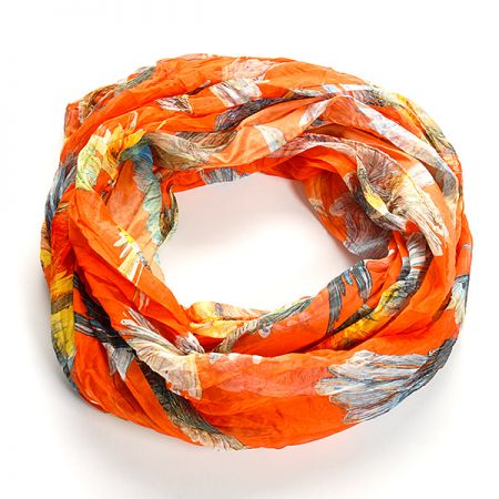 Šál tunel šifón vtáčiky oranžová