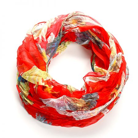 Šál tunel šifón vtáčiky červená