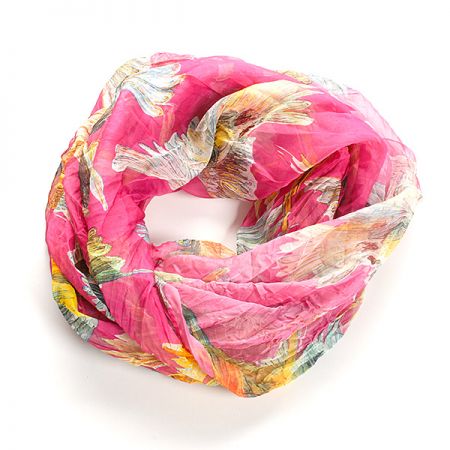 Šál tunel šifón vtáčiky fuchsiová