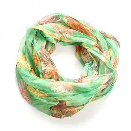 Šál tunel šifón vtáčiky zelená