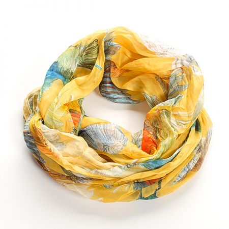 Šál tunel šifón vtáčiky žltá