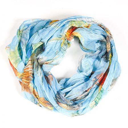 Šál tunel šifón vtáčiky sv.modrá