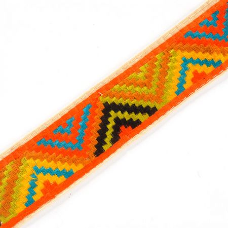 Vyšívaná stuha geometrický vzor oranžová