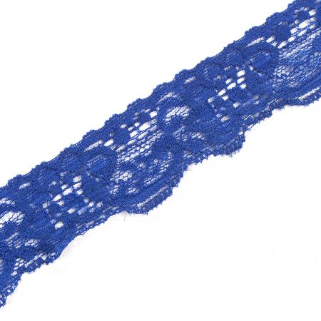 Krajka elastická květinový motiv šíře 35 mm berlínská modrá