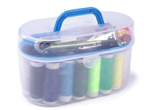 Šitíčko sada na šití v boxu velká růžová modrá