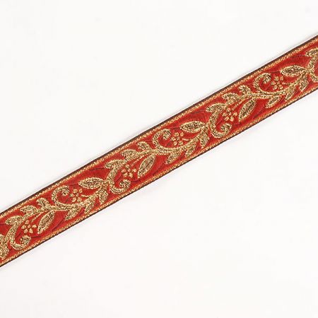 Stuha žakárová drobný květinový vzor sv.červená