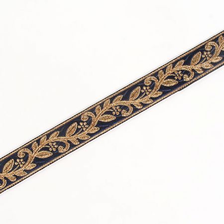 Stuha žakárová květinový vzor modrá