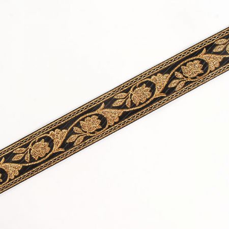 Stuha žakárová květinový vzor černá