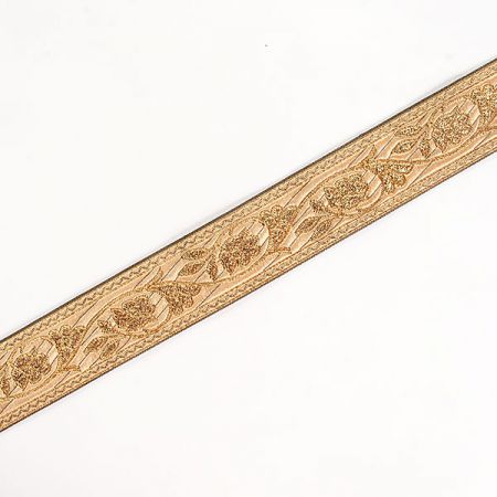 Stuha žakárová květinový vzor zlatobéžový