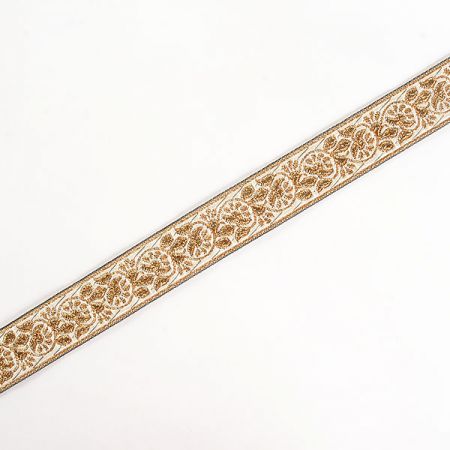 Stuha žakárová květinový vzor smetanová