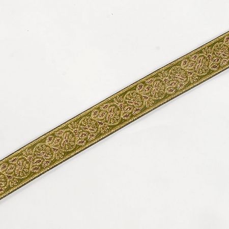 Stuha žakárová jemný květinový vzor zelená