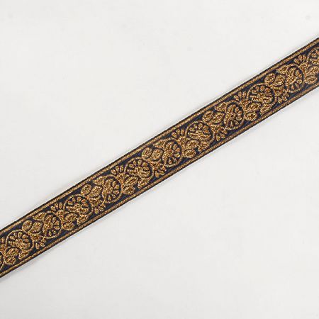 Stuha žakárová jemná květinový vzor modročerná