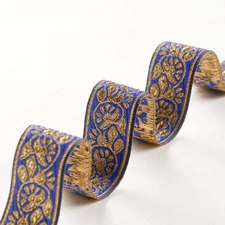 Stuha žakárová jemný květinový vzor modrá