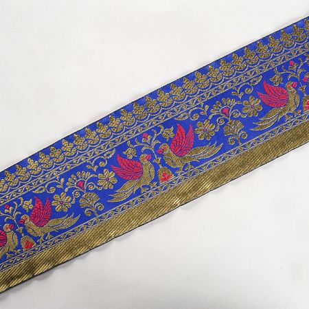 Žakárová porta modrá vzor ptáčci