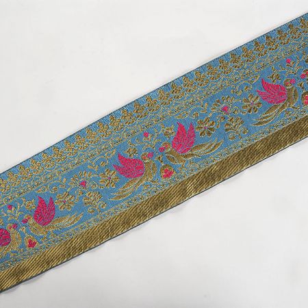 Žakárová porta tyrkysová vzor ptáčci