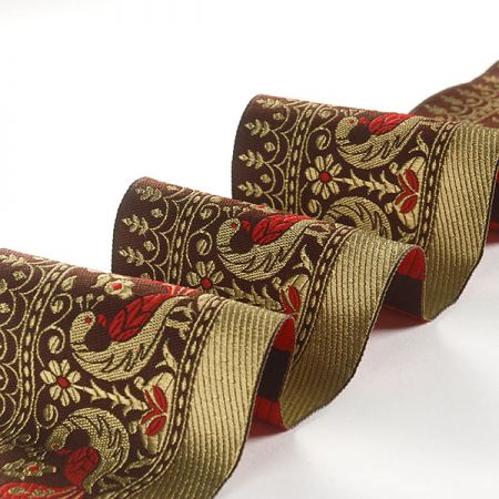 Žakárová porta tm.hnědá vzor ptáčci