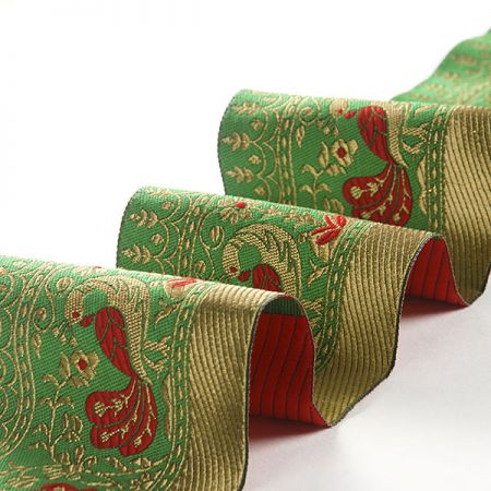 Žakárová porta zelená vzor ptáčci