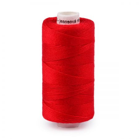 Nitě jeans 30×3 tex, 100% PES, návin 200 m, červená