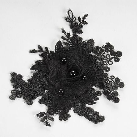 Krajková aplikace s plastickým květem černá