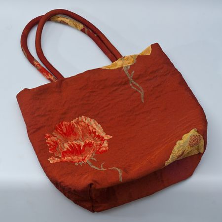 Originálna taška šitá žakárová látka škoricovej farby