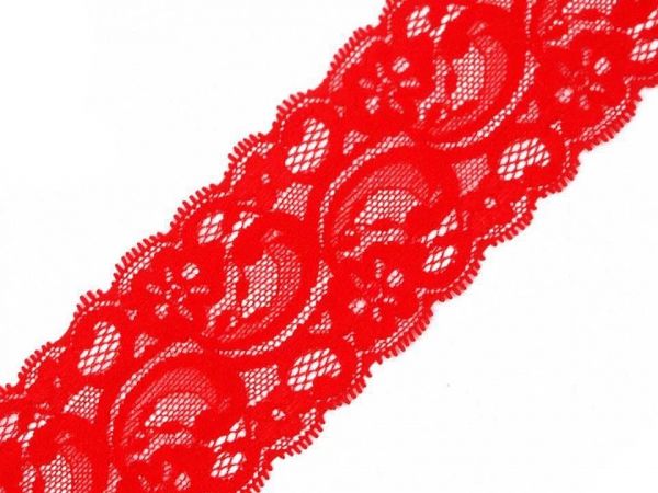 Krajka elastická květinový motiv šíře 55 mm červená