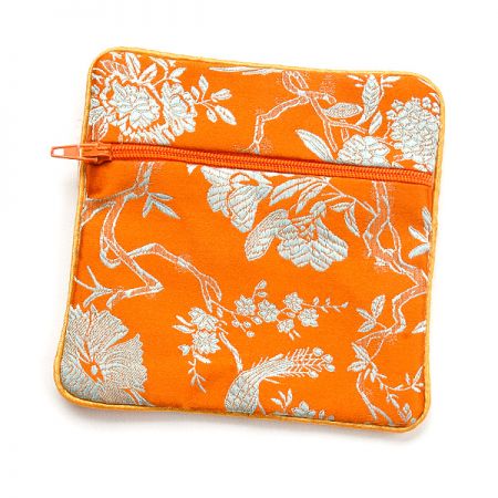 Elegantná brokátová taštička vtáky / kvety oranžová