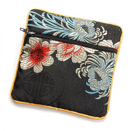 Elegantná brokátová taštička kvety / ornament čierna