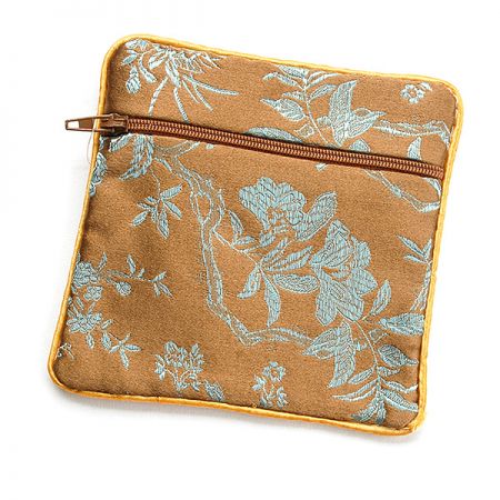 Elegantná brokátová taštička kvety khaki hnedá