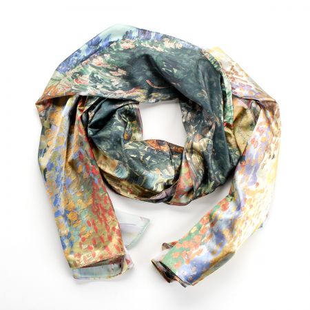 Šála satén malba krajiny/květy