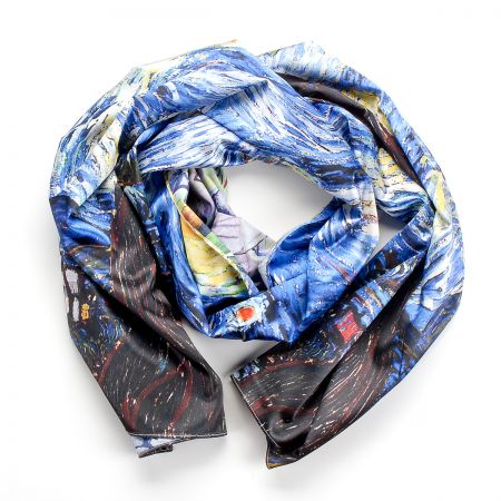 Šála satén malba Hvězdná noc/květy