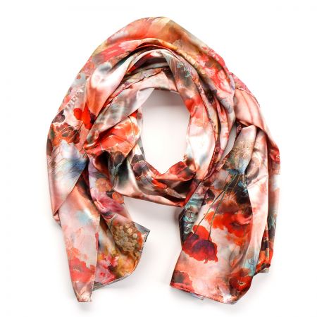 Saténová šála se vzorem vlčích máků