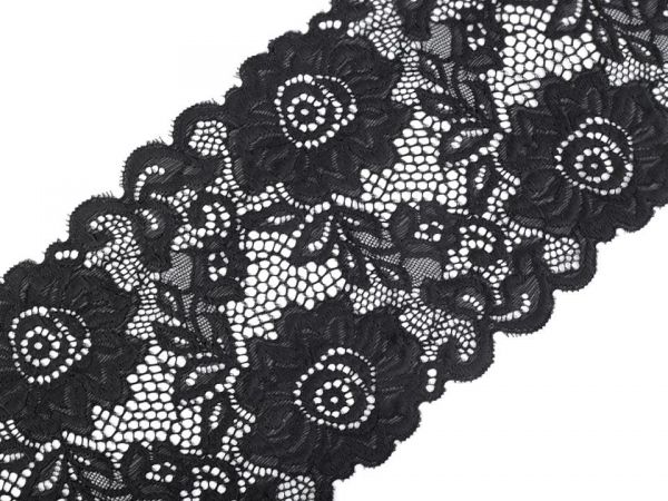 Pružná krajka vsadka lem velké květy černá